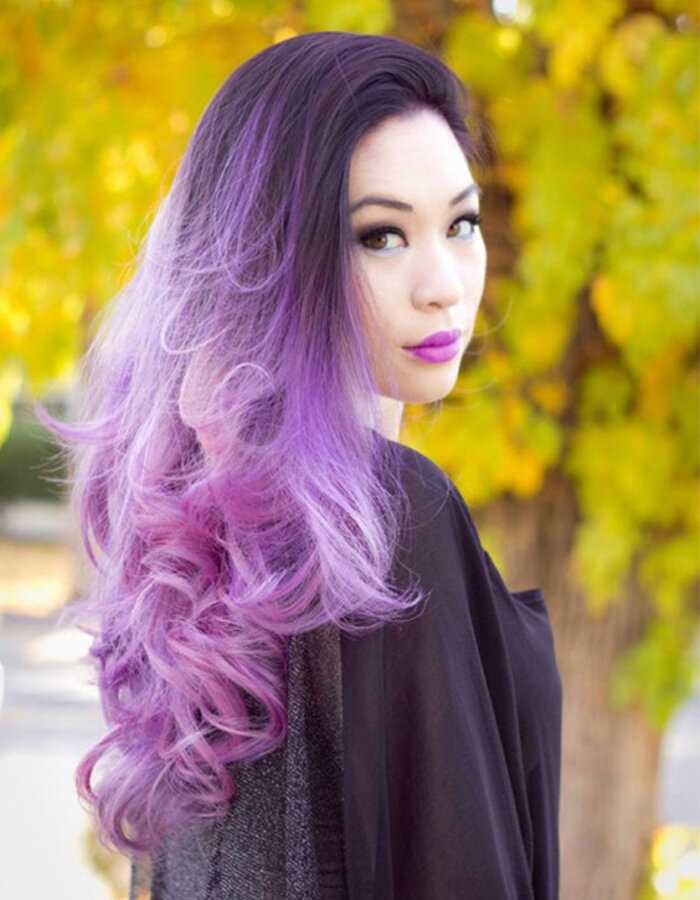 Фиолетовое омбре на светлых и темных волосах: кому идет, как сделать
