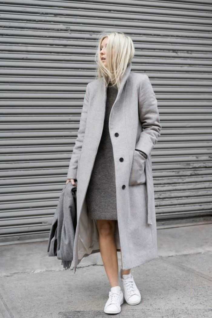 Серое пальто длинное с чем носить